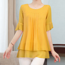 Load image into Gallery viewer, Lady Solid Color Blouse Women Yellow Fashion Top Chiffon Short Sleeve Casual Shirt Blouse Elegant Office Wear Femme 2020
