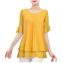 Load image into Gallery viewer, Lady Solid Color Blouse Women Yellow Fashion Top Chiffon Short Sleeve Casual Shirt Blouse Elegant Office Wear Femme 2020
