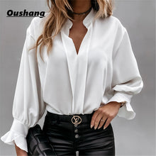 Load image into Gallery viewer, Sexy Lace Women Shirts V neck Long Sleeve Spring Autumn Tops Daily Blouses Female Elegant OL Office Blouse Casual Lady&#39;s Shirt
