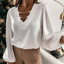 Load image into Gallery viewer, Sexy Lace Women Shirts V neck Long Sleeve Spring Autumn Tops Daily Blouses Female Elegant OL Office Blouse Casual Lady&#39;s Shirt
