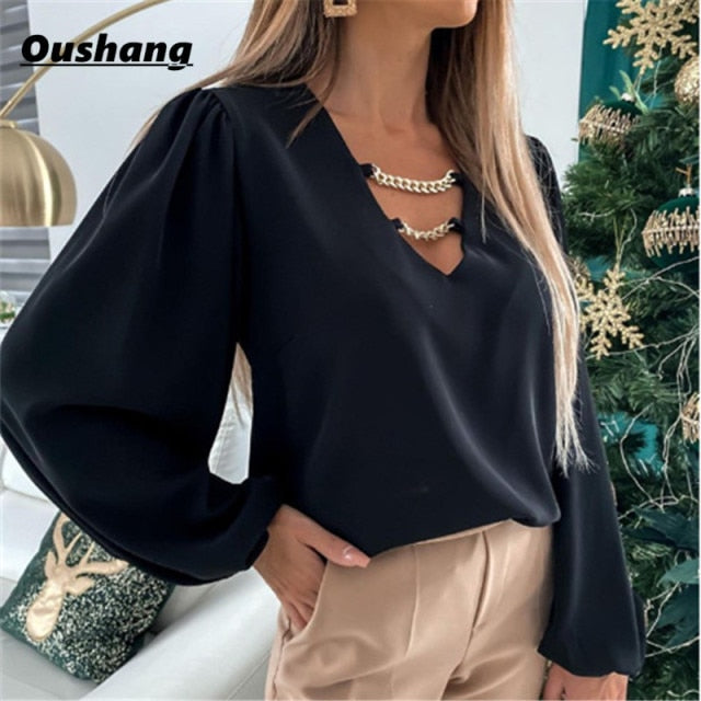 Sexy Lace Women Shirts V neck Long Sleeve Spring Autumn Tops Daily Blouses Female Elegant OL Office Blouse Casual Lady's Shirt