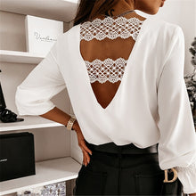 Load image into Gallery viewer, Sexy Lace Women Shirts V neck Long Sleeve Spring Autumn Tops Daily Blouses Female Elegant OL Office Blouse Casual Lady&#39;s Shirt
