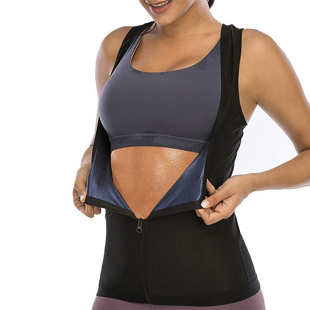 Women Sauna Sweat Vest Hot Polymer Corset Waist Trainer Sauna Suit Tank Top Zipper Weight Loss Body Shaper Thermo Workout Shirt