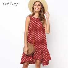 Load image into Gallery viewer, Lossky Women Summer Dress Polka Dot Chiffon Sleeveless Beach Mini Casual Yellow Sundress 2021 Fashion Plus Size Dress For Women
