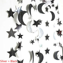 Load image into Gallery viewer, Eid Mubarak Decoration 4M Gold Silver Star Moon Shape Paper Garlands Wedding Birthday Event Party DIY Decorations Ramadan Kareem
