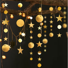 Load image into Gallery viewer, Eid Mubarak Decoration 4M Gold Silver Star Moon Shape Paper Garlands Wedding Birthday Event Party DIY Decorations Ramadan Kareem
