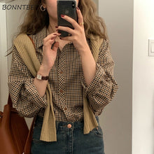 Load image into Gallery viewer, Plaid Shirts Women Elegant Basic Classic Turn Down Collar Retro Loose Office Lady Korean Style Long Sleeve Blouses Femme Clothes
