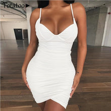 Load image into Gallery viewer, Totatoop Lace Up V Neck Ruched Bodycon Mini Dress Women 2020 Summer Hollow Out Ruffles Sundress Beachwear Vestidos
