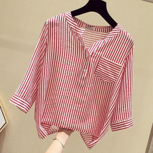 Load image into Gallery viewer, Women Shirts And Blouses Feminine Blouse Top Long Sleeve Casual Striped Turn-down Collar Ol Style Women Loose Blouses #YJ
