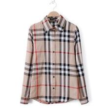 Load image into Gallery viewer, 2020 new women&#39;s casual fashion shirt lapel long sleeve lip printed plaid bottoming shirt chiffon shirt
