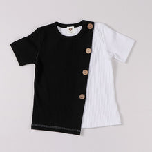 Load image into Gallery viewer, Kids clothes t shirt baby girls and boys clothes round neck short sleeves fashion children t-shirt ribbed contract patched color
