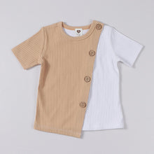 Load image into Gallery viewer, Kids clothes t shirt baby girls and boys clothes round neck short sleeves fashion children t-shirt ribbed contract patched color
