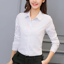 Load image into Gallery viewer, Korean Women Cotton Shirts White Shirt Women Long Sleeve Shirts Tops Office Lady Basic Shirt Blouses Plus Size Woman Blouse 5XL
