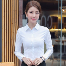 Load image into Gallery viewer, Korean Women Cotton Shirts White Shirt Women Long Sleeve Shirts Tops Office Lady Basic Shirt Blouses Plus Size Woman Blouse 5XL
