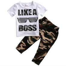 Load image into Gallery viewer, Newborn Baby Boys Clothes Toddler Kids Short Sleeve Letter T-shirt Camo Pants 2Pcs Outfits Set Baby&#39;s Clothing
