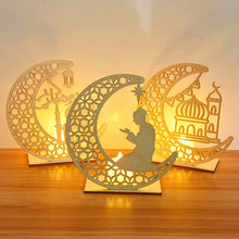 Load image into Gallery viewer, EID Mubarak Wooden Pendant with LED Candles Light Ramadan Decorations For Home Islamic Muslim Party Eid Decor Kareem Ramadan
