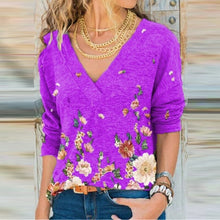 Load image into Gallery viewer, Women&#39;s Deep V Neck Shirt Tops Woman Elegant Printed Female Shirt Fall Retro Floral Long Sleeve Top Ladies Blouse 2021
