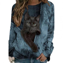 Load image into Gallery viewer, 2021 Spring Diamond Cats Print Blouse Shirt Women Elegant Zipper O-Neck Long Sleeve Top Casual Loose Plus Size Streetwear Blusa
