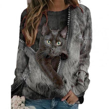 Load image into Gallery viewer, 2021 Spring Diamond Cats Print Blouse Shirt Women Elegant Zipper O-Neck Long Sleeve Top Casual Loose Plus Size Streetwear Blusa
