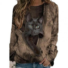 Load image into Gallery viewer, 2021 Spring Diamond Cats Print Blouse Shirt Women Elegant Zipper O-Neck Long Sleeve Top Casual Loose Plus Size Streetwear Blusa
