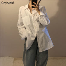 Load image into Gallery viewer, Women Solid White Blouses Simple Casual Shirts Oversize 4XL Turn-down Collar Pockets Basic Tops Korean Style Loose All-match INS
