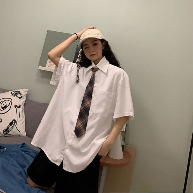 Women Solid White Blouses Simple Casual Shirts Oversize 4XL Turn-down Collar Pockets Basic Tops Korean Style Loose All-match INS