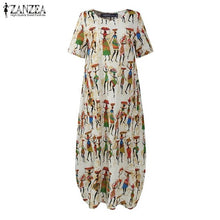 Load image into Gallery viewer, ZANZEA Fashion Summer Maxi Dress Women&#39;s Printed Sundress Casual Short Sleeve Vestidos Female High Waist Robe Femme Plus Size
