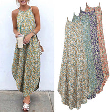 Load image into Gallery viewer, Printed Maxi Dresses VONDA Bohemian Sexy Sleeveless Sundress Women Causal Halter Summer Beach Dress Asymmetric Long Dresses 5XL
