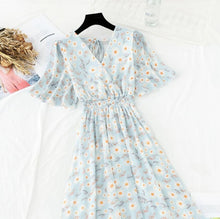 Load image into Gallery viewer, 2021 Summer Women Ruffled Short-sleeved Chiffon Dress V-neck High Waist Floral Print Beach Midi Dresses Backless Sexy Vestidos
