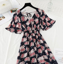 Load image into Gallery viewer, 2021 Summer Women Ruffled Short-sleeved Chiffon Dress V-neck High Waist Floral Print Beach Midi Dresses Backless Sexy Vestidos
