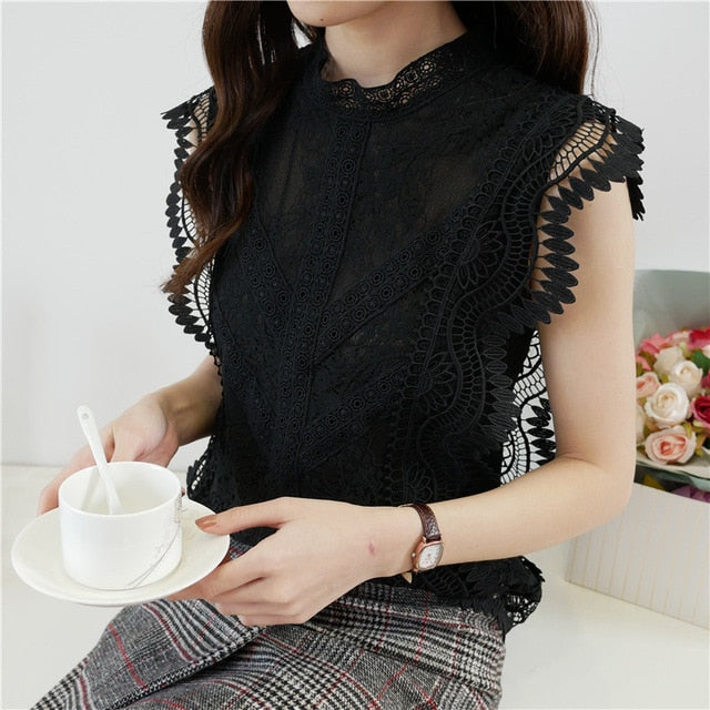 summer sleeveless ruffless women's shirt blouse for women blusas womens tops and blouses lace sexy shirts ladie's top plus size