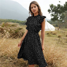 Load image into Gallery viewer, 2021 New Summer Dot Print Dress Women Casual Butterfly Sleeve Ruffles Medium Long Chiffon Dress
