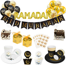 Load image into Gallery viewer, Ramadan Kareem Decoration Eid Mubarak Banner Balloons Disposable Tableware Set Ramadan Mubarak Muslim Islamic Party Decorations
