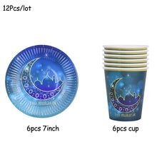 Load image into Gallery viewer, Ramadan Kareem Decoration Eid Mubarak Banner Balloons Disposable Tableware Set Ramadan Mubarak Muslim Islamic Party Decorations
