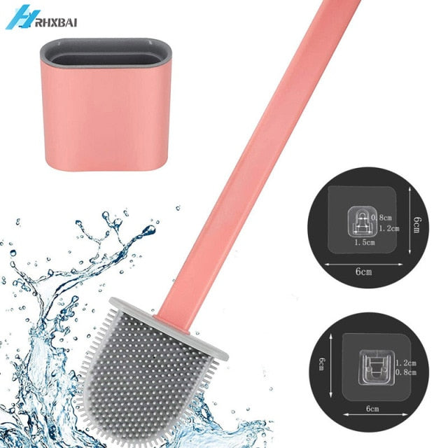 Silicone Bristles Toilet Brush and Holder for Bathroom Storage and Organization Compact Wall Hang Cleaning Kit WC Accessories