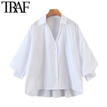 Load image into Gallery viewer, TRAF Women Fashion Button-up Loose Irregular Blouses Vintage Lantern Sleeve Side Vents Female Shirts Blusas Chic Tops
