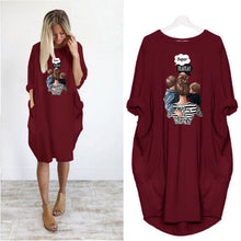 Load image into Gallery viewer, Plus Size Women&#39;s Midi Dress Long Sleeve Dresses Super Mama Print o Neck Loose Pocket Casual Vintage Vestidos Robe Femme Autumn
