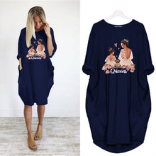 Load image into Gallery viewer, Plus Size Women&#39;s Midi Dress Long Sleeve Dresses Super Mama Print o Neck Loose Pocket Casual Vintage Vestidos Robe Femme Autumn
