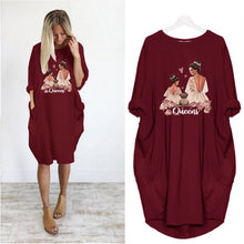 Load image into Gallery viewer, Plus Size Women&#39;s Midi Dress Long Sleeve Dresses Super Mama Print o Neck Loose Pocket Casual Vintage Vestidos Robe Femme Autumn
