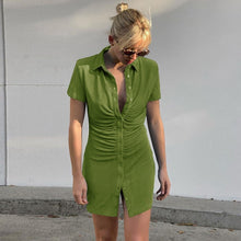 Load image into Gallery viewer, Sexy Mini Slim Dress Women Green Club Party Dress Turn-Down Collar Button Short Dresses Female Elegant Streetwear Shirt Vestidos
