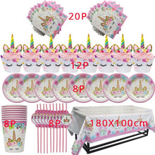 Load image into Gallery viewer, Unicorn Party 3-tier Cup Cake Stand Paper Plates Cups Balloon Birthday Party Decoration Kids Unicornio Party Girls Baby Shower
