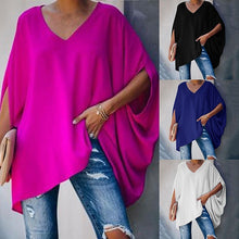 Load image into Gallery viewer, Fashion Women Summer Elegant V Neck Oversized Plus Size Top Lady Casual Solid Long Sleeve Loose Fit Blouse 2021 New
