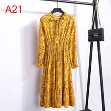 Load image into Gallery viewer, 2021 Winter Dress Women Long Sleeve Vintage Dress Chiffon Shirt Vestidos For Ladies Casual Floral Midi Autumn Dresses Polka Dot
