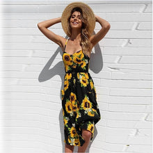 Load image into Gallery viewer, Vintage Casual Sundress Female Beach Dress Midi Button Backless Polka Dot Striped Women Dress Summer 2021 Boho Sexy Floral Dress
