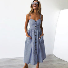 Load image into Gallery viewer, Vintage Casual Sundress Female Beach Dress Midi Button Backless Polka Dot Striped Women Dress Summer 2021 Boho Sexy Floral Dress
