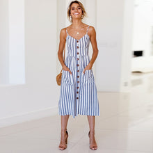 Load image into Gallery viewer, Vintage Casual Sundress Female Beach Dress Midi Button Backless Polka Dot Striped Women Dress Summer 2021 Boho Sexy Floral Dress
