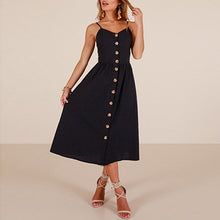 Load image into Gallery viewer, Vintage Casual Sundress Female Beach Dress Midi Button Backless Polka Dot Striped Women Dress Summer 2021 Boho Sexy Floral Dress
