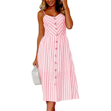 Load image into Gallery viewer, Vintage Casual Sundress Female Beach Dress Midi Button Backless Polka Dot Striped Women Dress Summer 2021 Boho Sexy Floral Dress
