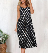 Load image into Gallery viewer, Vintage Casual Sundress Female Beach Dress Midi Button Backless Polka Dot Striped Women Dress Summer 2021 Boho Sexy Floral Dress
