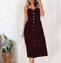 Load image into Gallery viewer, Vintage Casual Sundress Female Beach Dress Midi Button Backless Polka Dot Striped Women Dress Summer 2021 Boho Sexy Floral Dress
